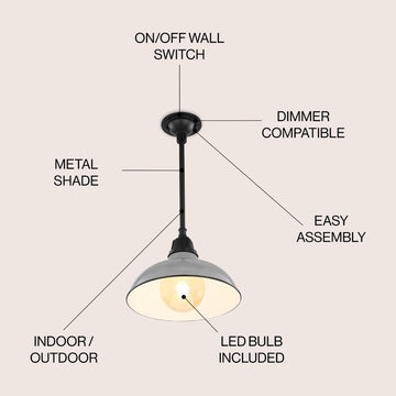 Jasper 12.25" Farmhouse Industrial Indoor/Outdoor Iron LED Pendant
